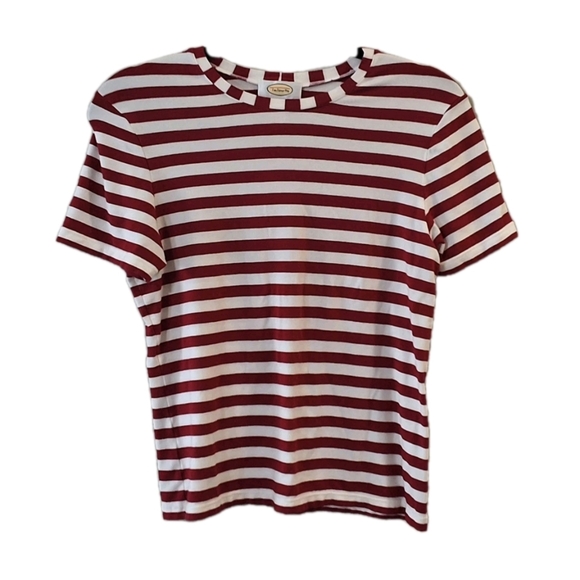 Talbots Women Large Candy Cane Striped Short Sleeve Top Super Soft Comfy Holiday - Picture 1 of 4